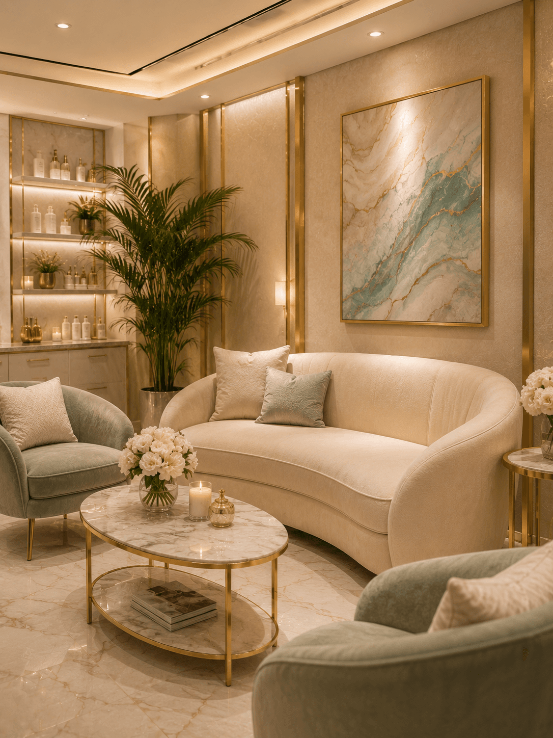 Post-treatment lounge with soft seating