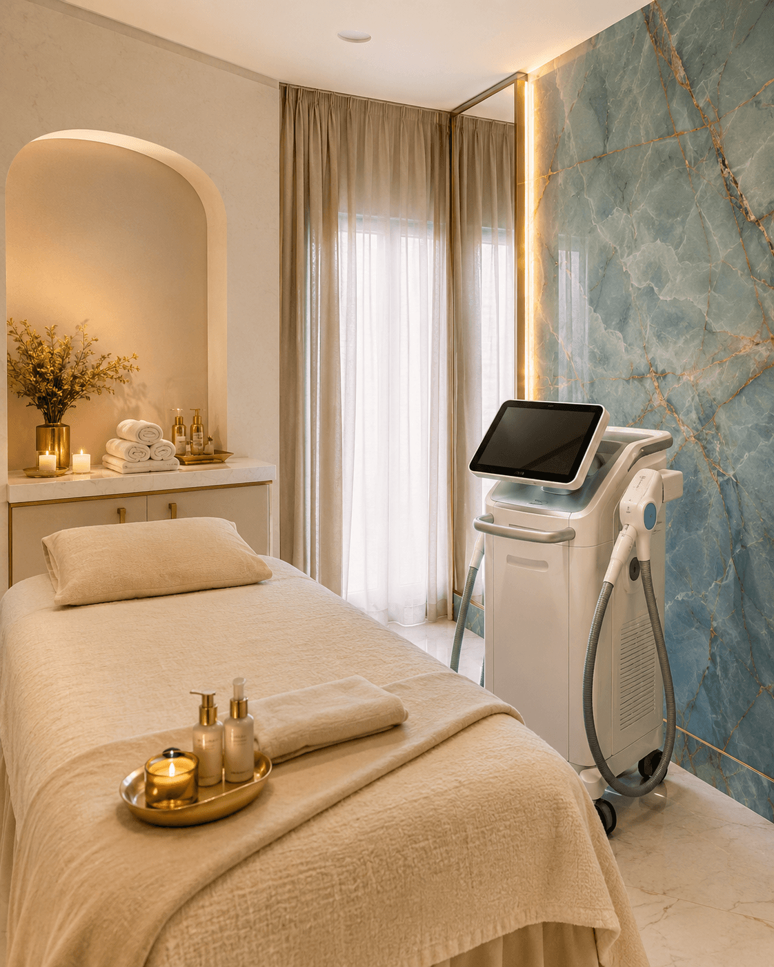 Luxury laser treatment room with Clinix Quatrix machine